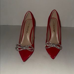Zara Red Stiletto Heels with Bow Accent